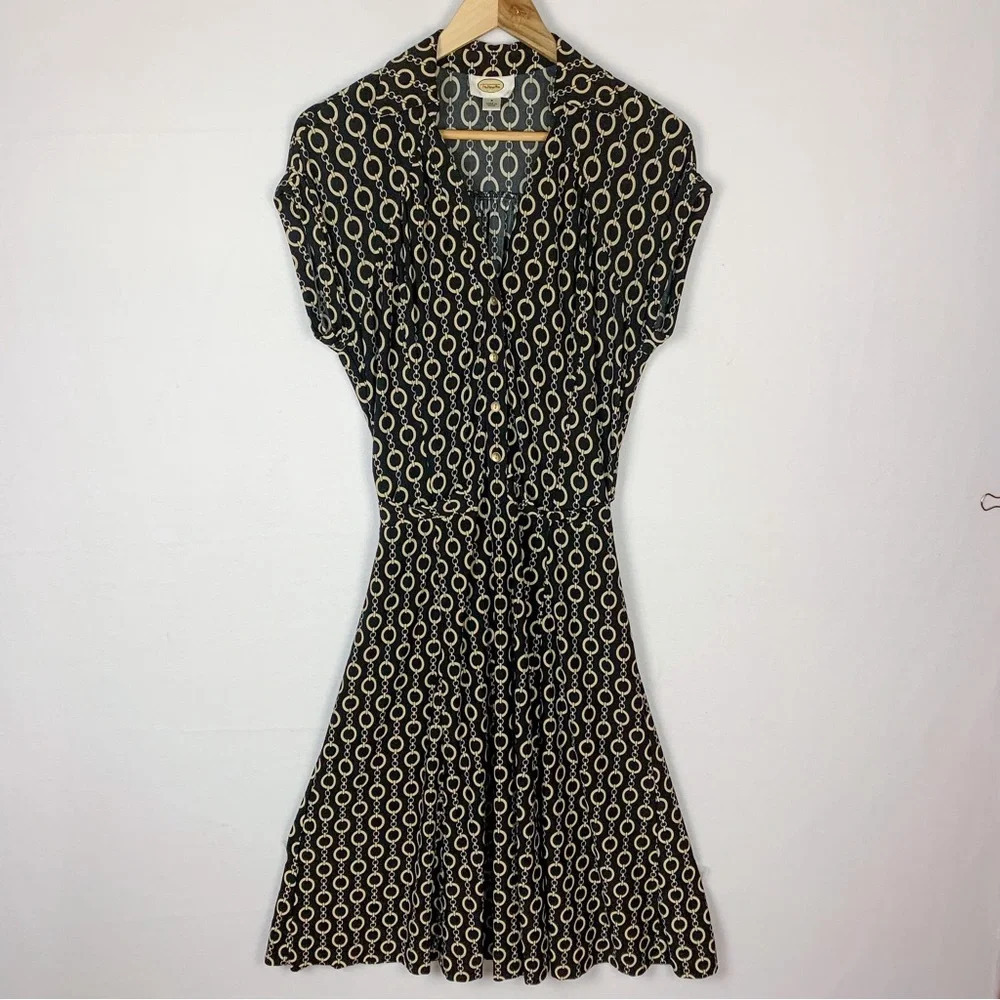 Talbots Vintage Black Chain Link Midi Shirt Dress